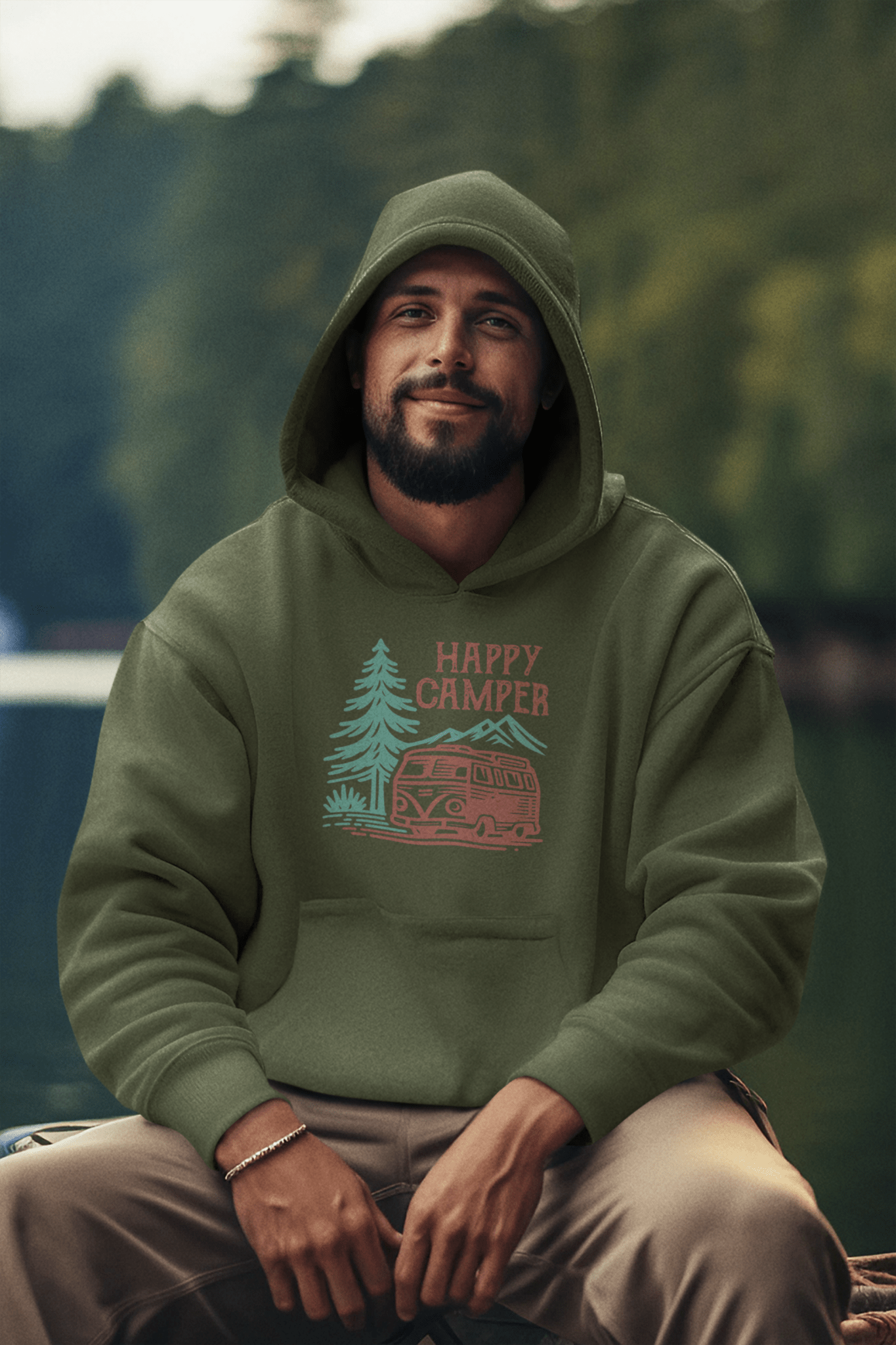 Happy Camper Unisex Hoodie - Adventure in Comfort - EternalAscension