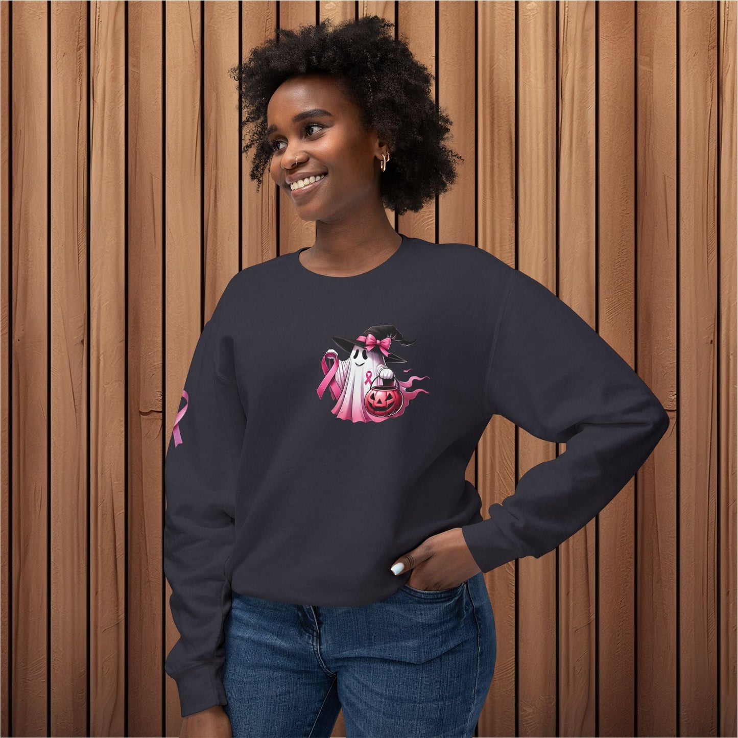 Haunted Hope, Breast Cancer Awareness Crewneck Sweatshirt - EternalAscension