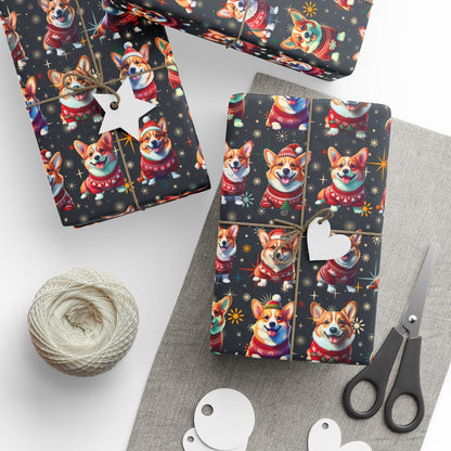 Holiday Corgis Wrapping Paper, Festive Christmas Gift Wrap, Cute Dog Lover Presents, Custom Printed Paper, Matte or Glossy, Three Sizes - EternalAscension