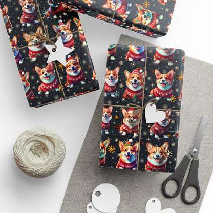 Holiday Corgis Wrapping Paper, Festive Christmas Gift Wrap, Cute Dog Lover Presents, Custom Printed Paper, Matte or Glossy, Three Sizes - EternalAscension