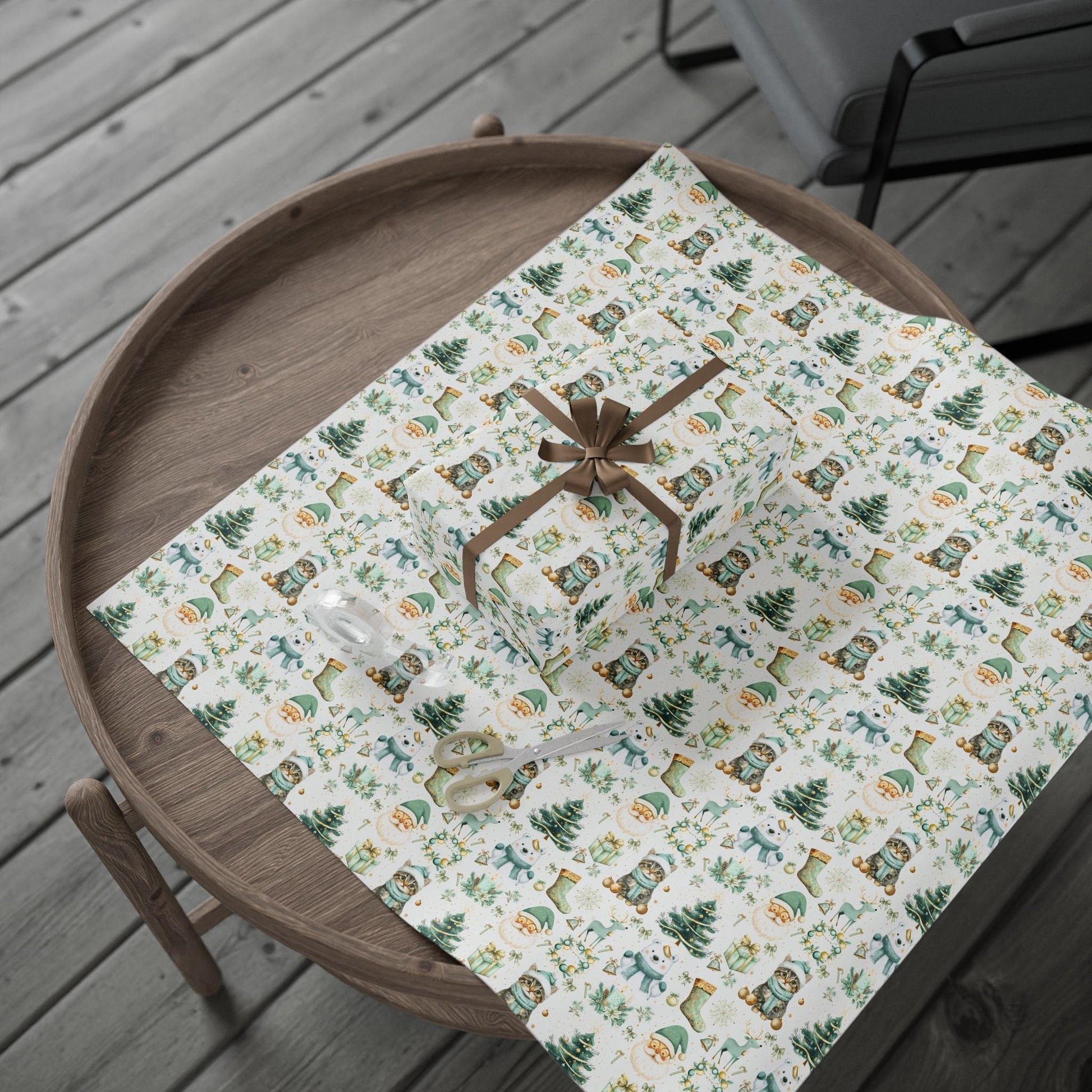 Holiday Festivities Wrapping Paper - Polar Bear, Reindeer, Santa Claus, Christmas Tree - Festive Gift Wrap, Seasonal Decor, Gift Packaging - EternalAscension