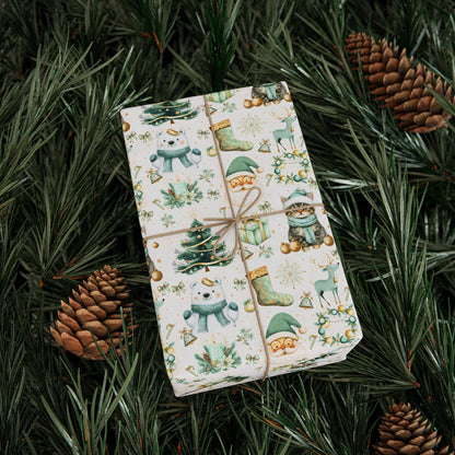 Holiday Festivities Wrapping Paper - Polar Bear, Reindeer, Santa Claus, Christmas Tree - Festive Gift Wrap, Seasonal Decor, Gift Packaging - EternalAscension