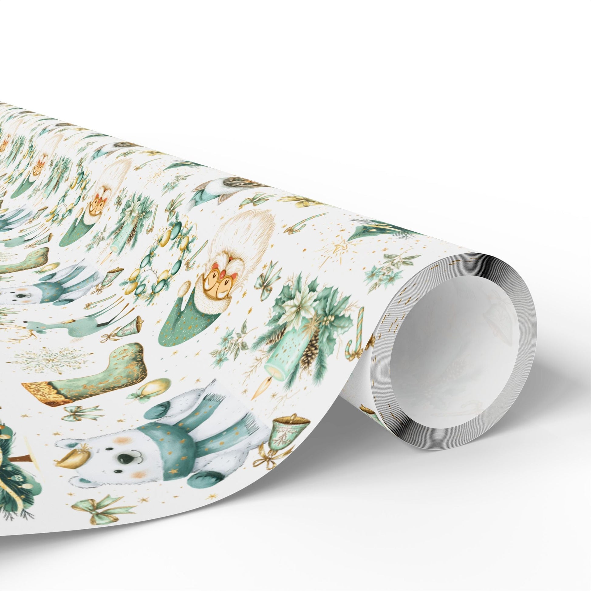 Holiday Festivities Wrapping Paper - Polar Bear, Reindeer, Santa Claus, Christmas Tree - Festive Gift Wrap, Seasonal Decor, Gift Packaging - EternalAscension