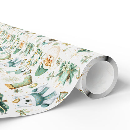 Holiday Festivities Wrapping Paper - Polar Bear, Reindeer, Santa Claus, Christmas Tree - Festive Gift Wrap, Seasonal Decor, Gift Packaging - EternalAscension