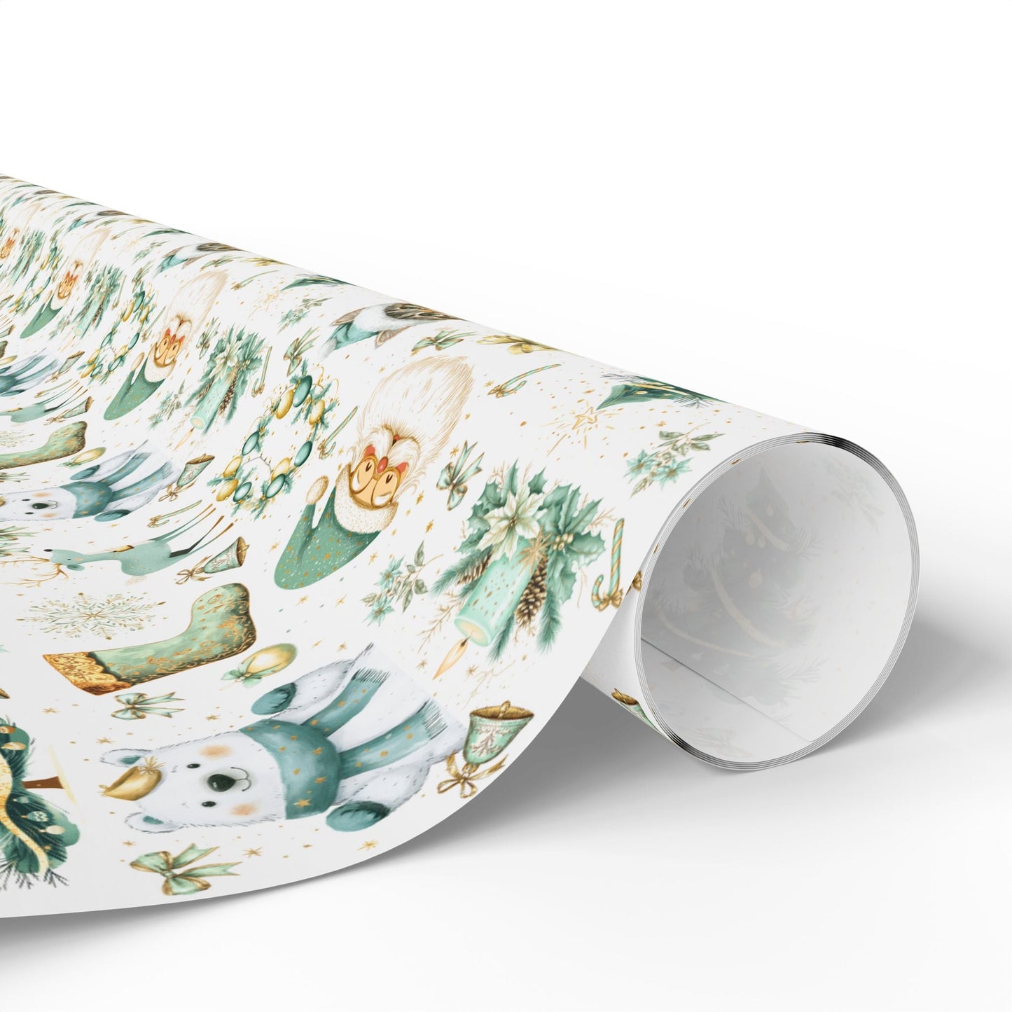 Holiday Festivities Wrapping Paper - Polar Bear, Reindeer, Santa Claus, Christmas Tree - Festive Gift Wrap, Seasonal Decor, Gift Packaging - EternalAscension