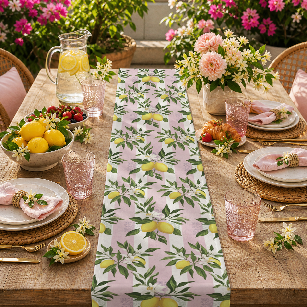 Lemon Branches Pink Pattern Table Runner - EternalAscension
