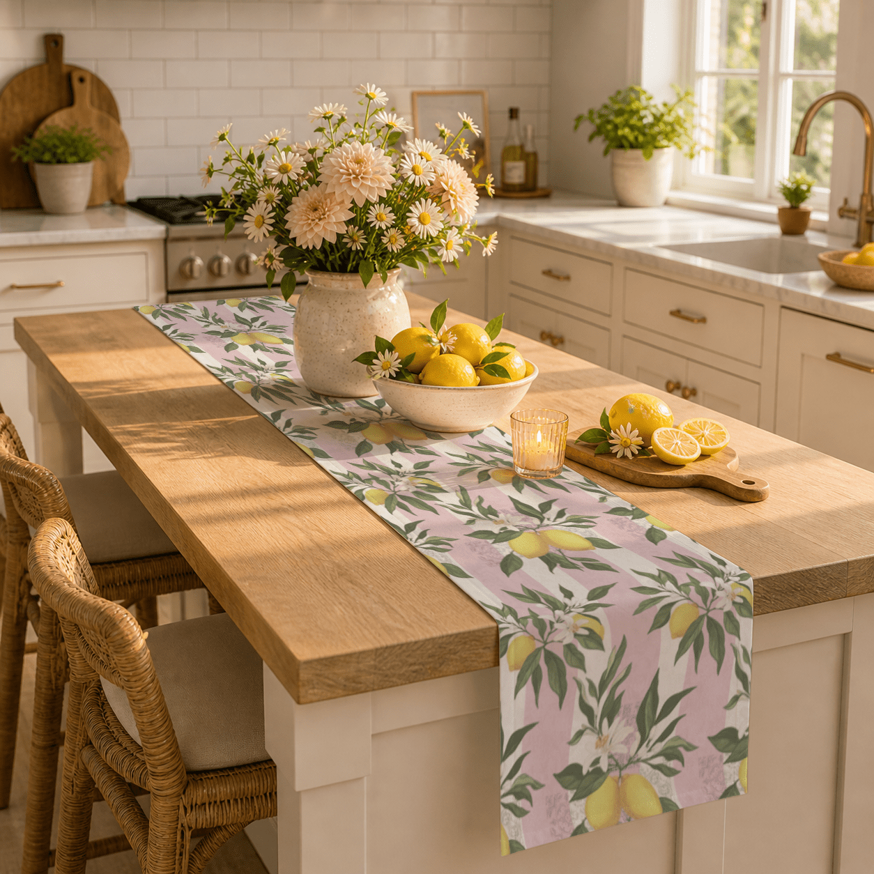 Lemon Branches Pink Pattern Table Runner - EternalAscension