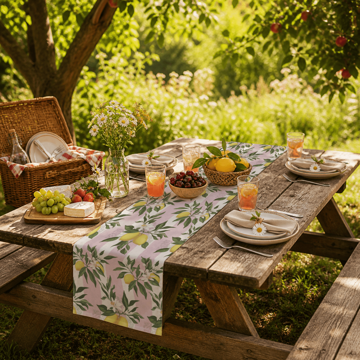 Lemon Branches Pink Pattern Table Runner - EternalAscension