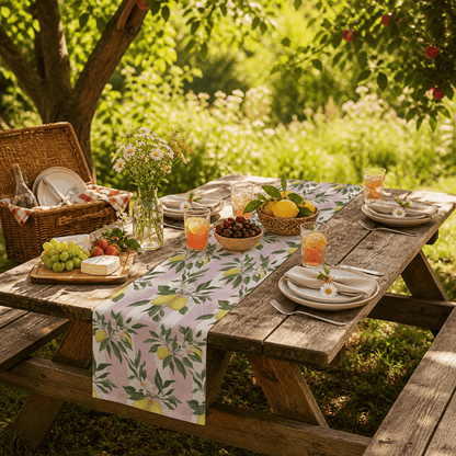 Lemon Branches Pink Pattern Table Runner - EternalAscension