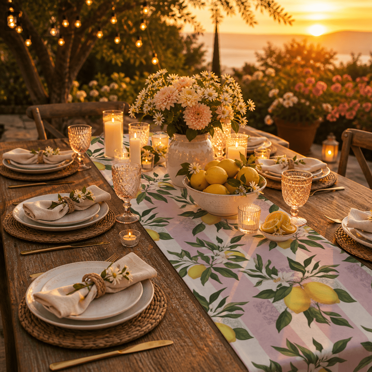 Lemon Branches Pink Pattern Table Runner - EternalAscension