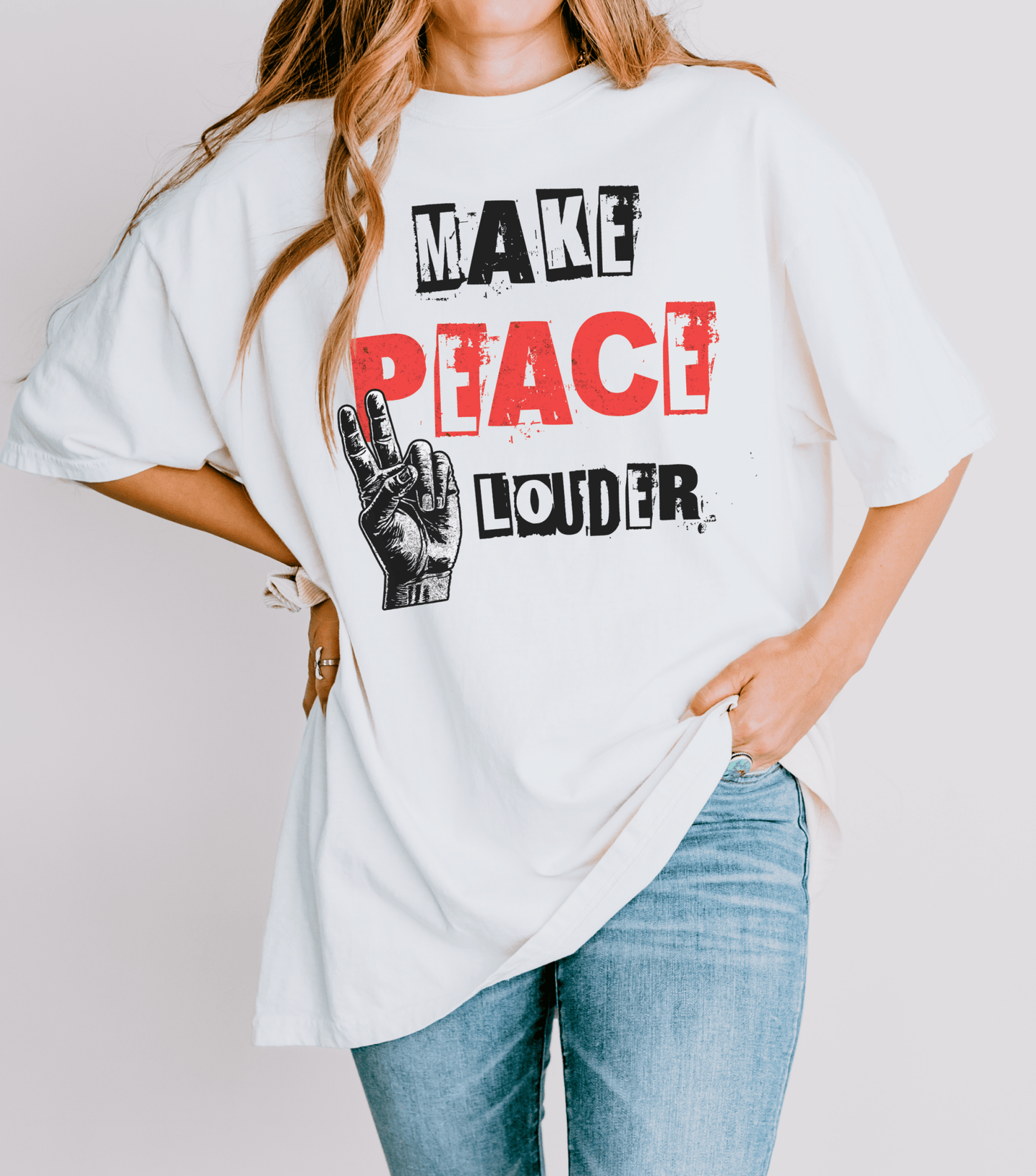 Make Peace Louder T-shirt | Distressed Peace Hand Graphic - EternalAscension
