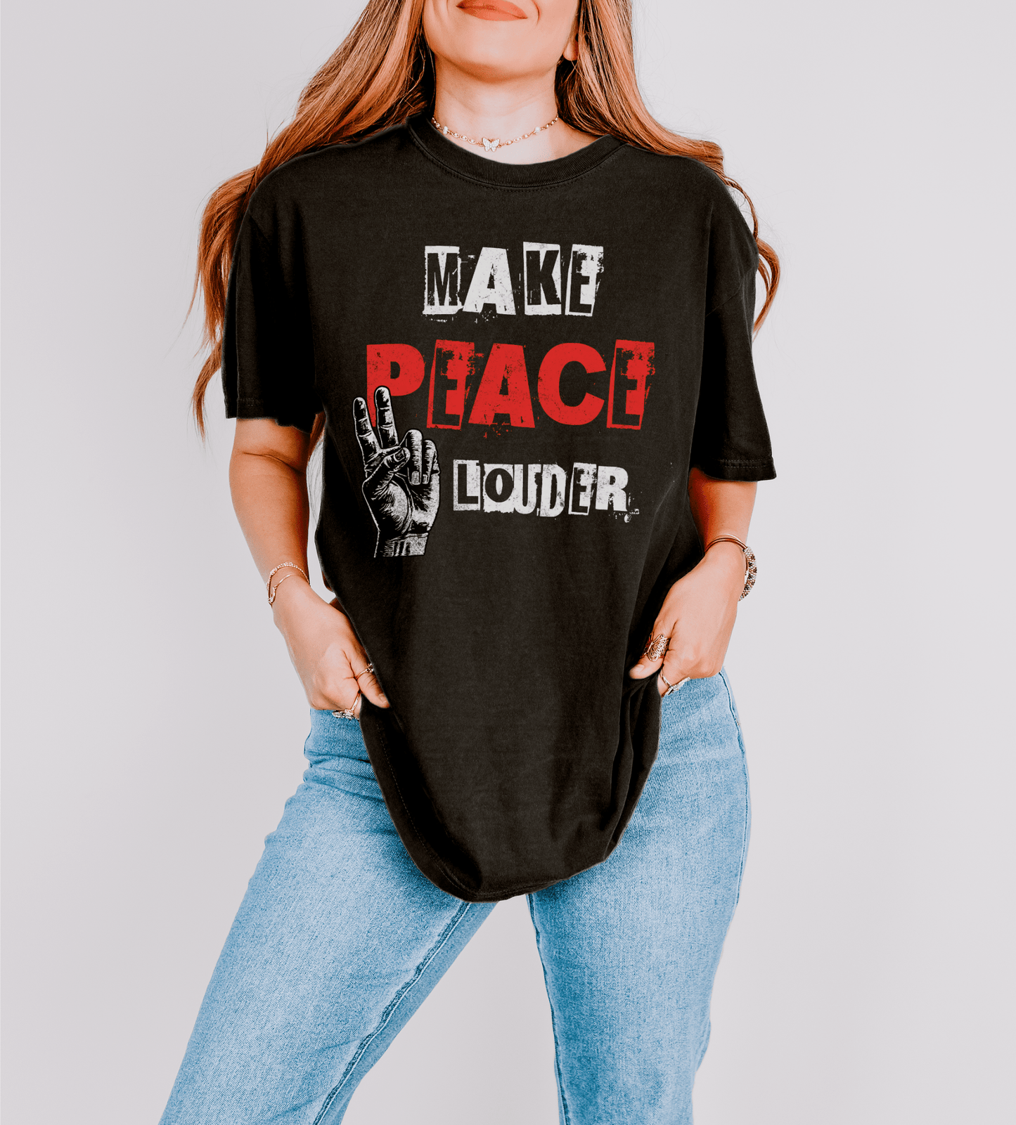 Make Peace Louder T-shirt | Distressed Peace Hand Graphic - EternalAscension
