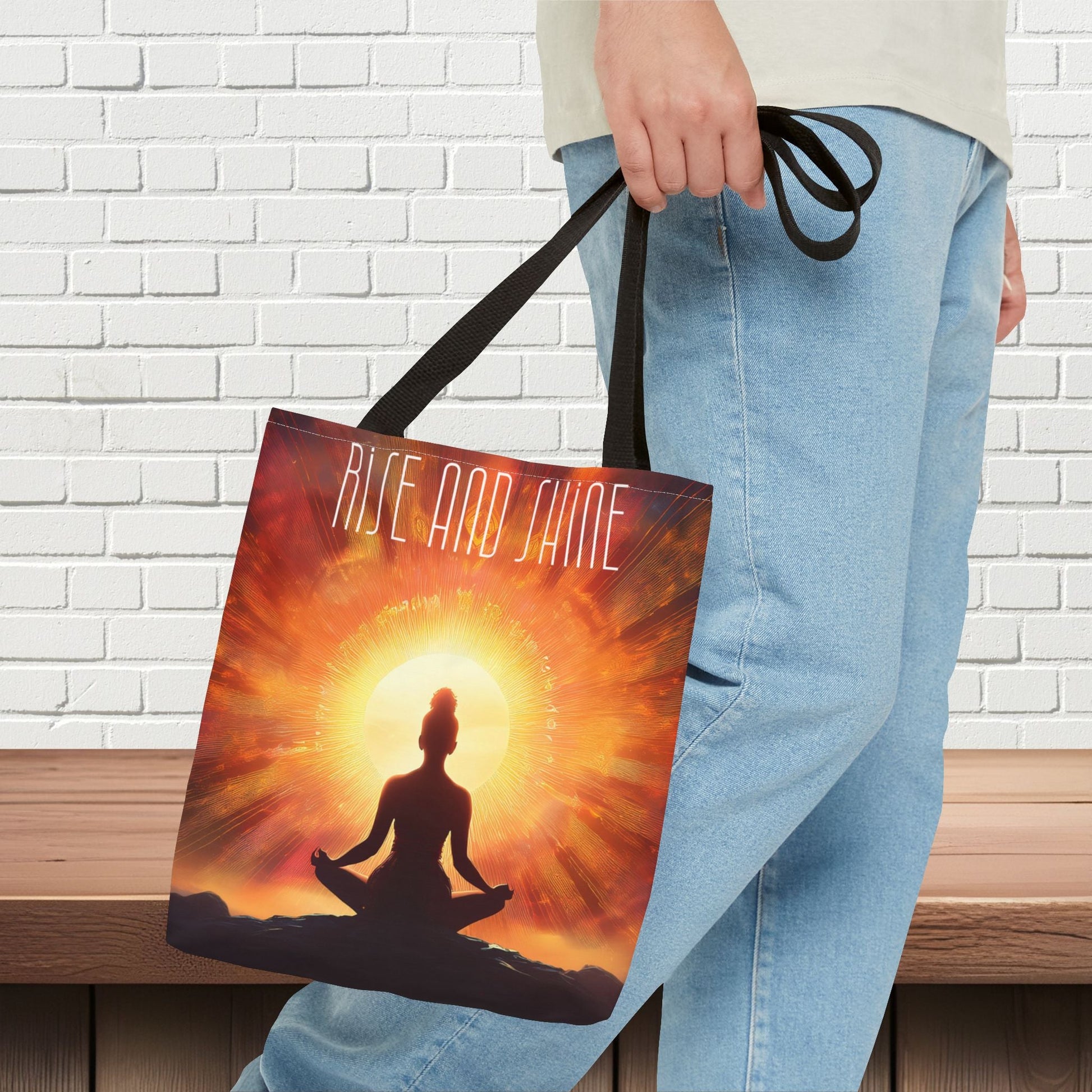 Meditation Tote Bag - Serene Silhouette with 'RISE AND SHINE' Quote - EternalAscension