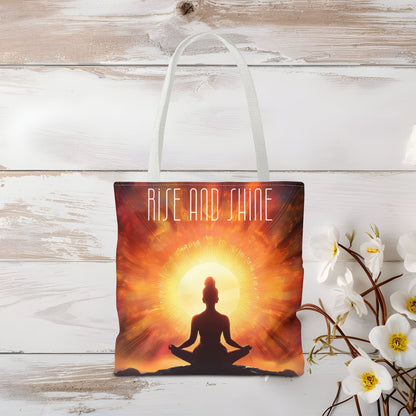 Meditation Tote Bag - Serene Silhouette with 'RISE AND SHINE' Quote - EternalAscension