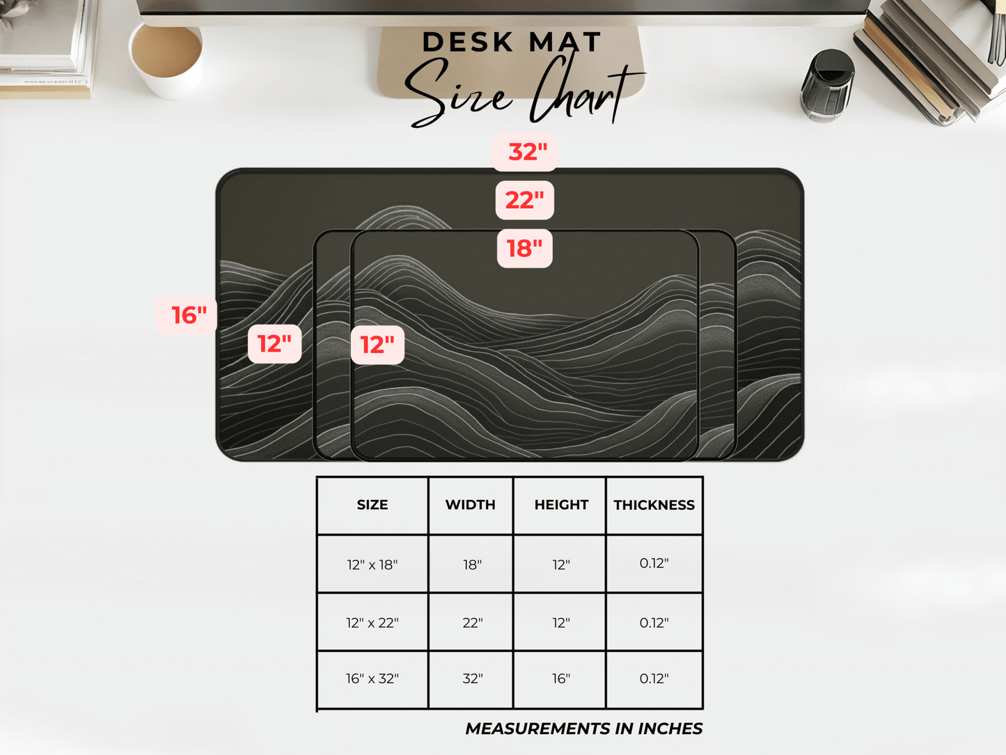 Minimalist Mountain Desk Mat | Topographic Wave Extended Mouse Pad | Masculine Nature Desk Decor | Large Gaming Mat Gift for Him - EternalAscension