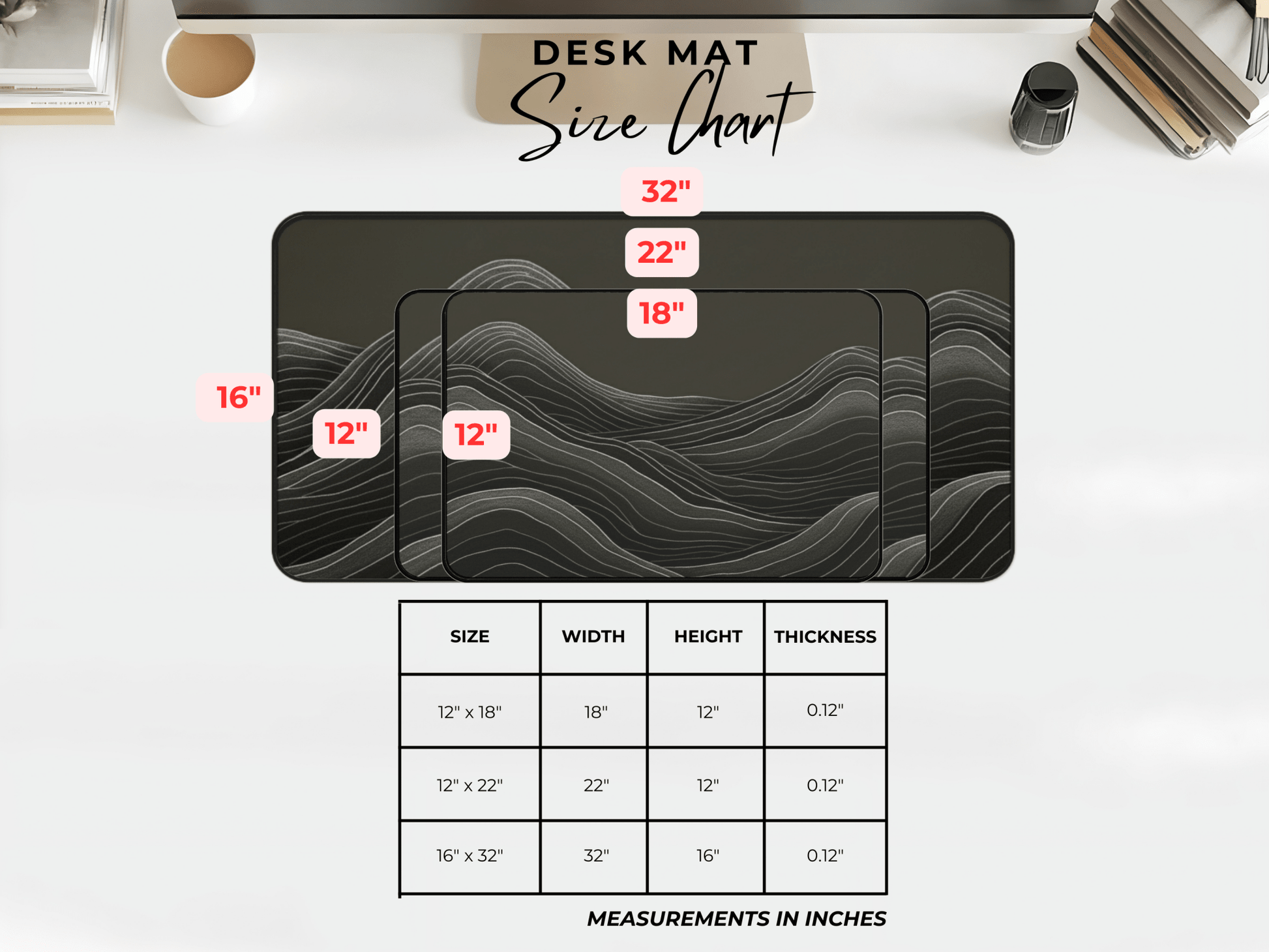 Minimalist Mountain Desk Mat | Topographic Wave Extended Mouse Pad | Masculine Nature Desk Decor | Large Gaming Mat Gift for Him - EternalAscension