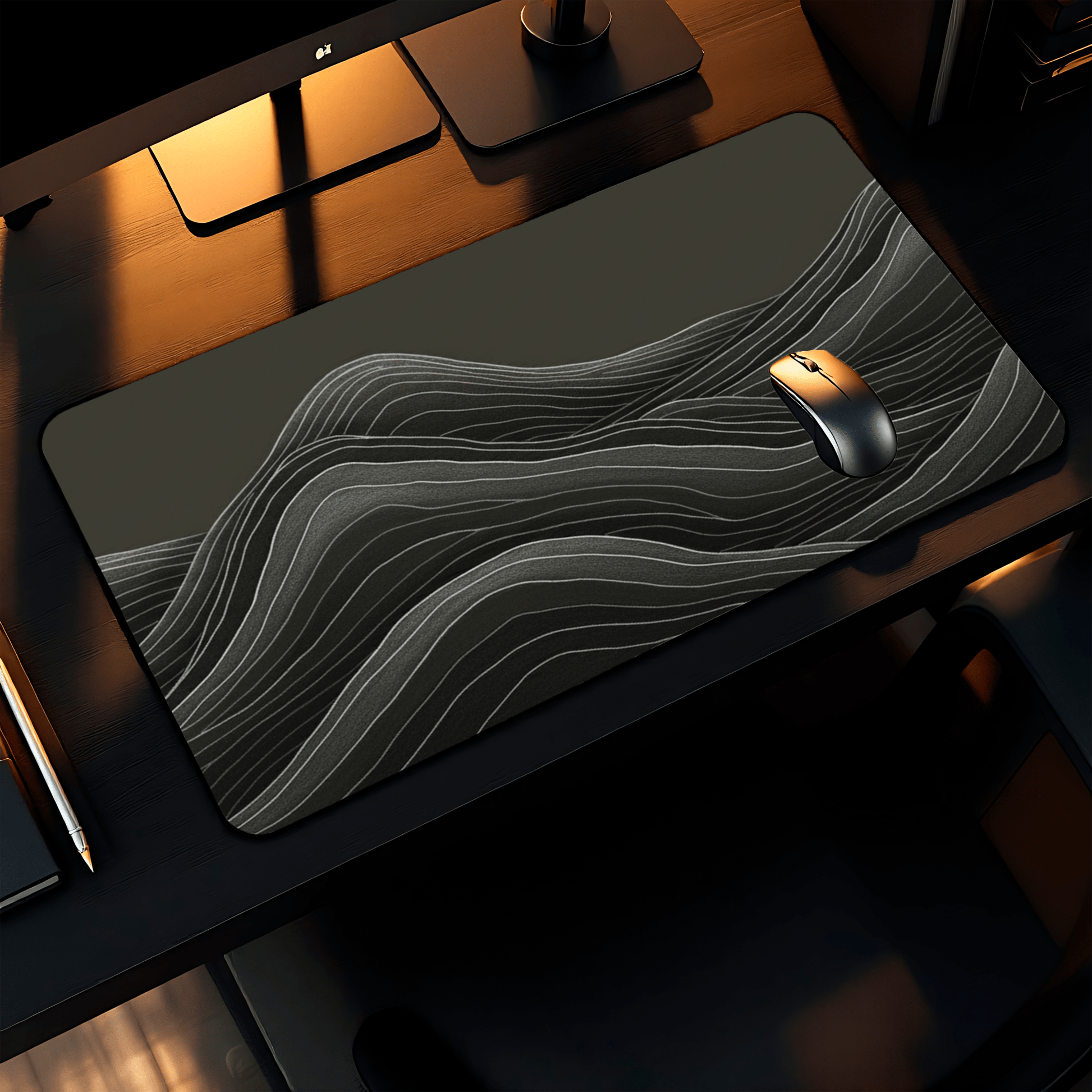 Minimalist Mountain Desk Mat | Topographic Wave Extended Mouse Pad | Masculine Nature Desk Decor | Large Gaming Mat Gift for Him - EternalAscension
