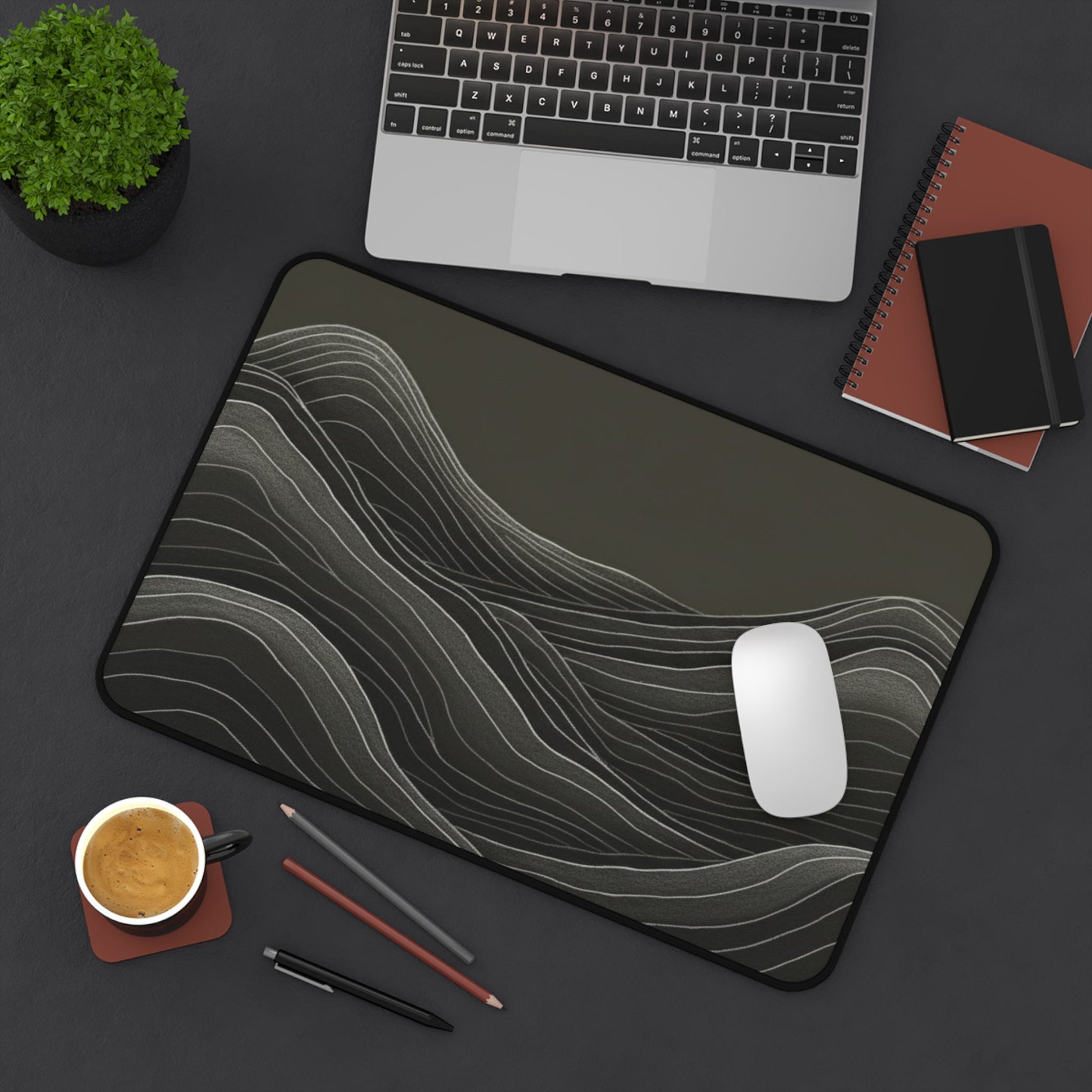 Minimalist Mountain Desk Mat | Topographic Wave Extended Mouse Pad | Masculine Nature Desk Decor | Large Gaming Mat Gift for Him - EternalAscension