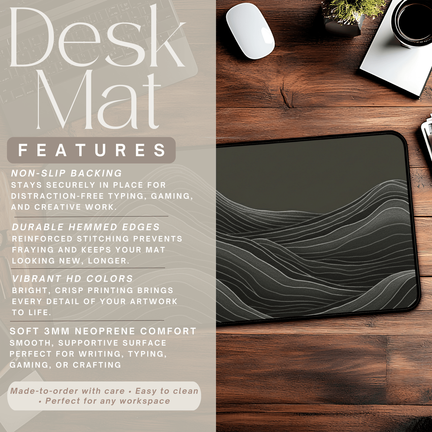 Minimalist Mountain Desk Mat | Topographic Wave Extended Mouse Pad | Masculine Nature Desk Decor | Large Gaming Mat Gift for Him - EternalAscension