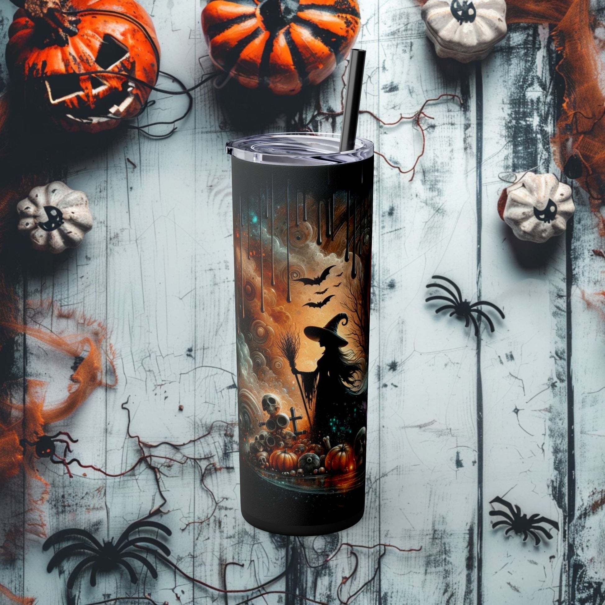 Moonlit Haunt Skinny Tumbler with Straw, 20oz - EternalAscension