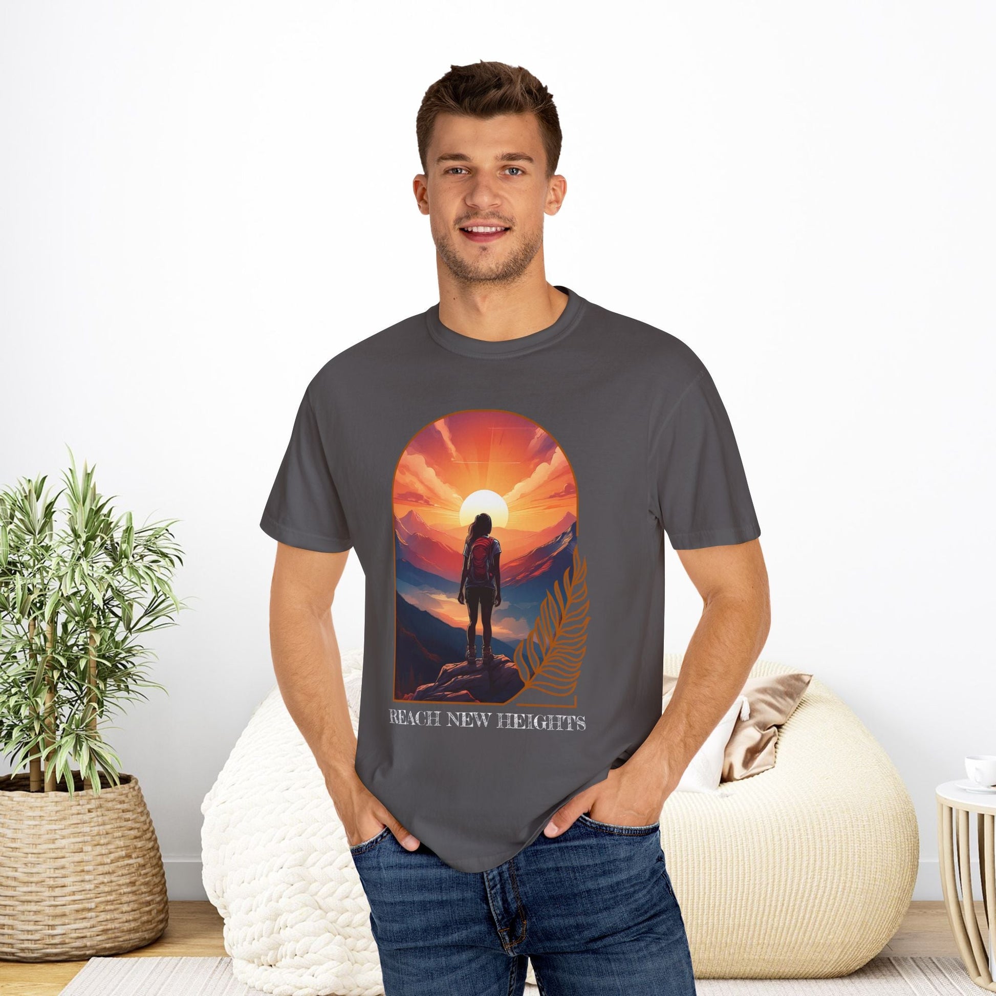 Mountain Explorer Graphic T-shirt, Adventure Nature Lover Tee, Reach New Heights Blue Shirt, Unisex Hiking Apparel, Outdoor Enthusiast Gift, - EternalAscension