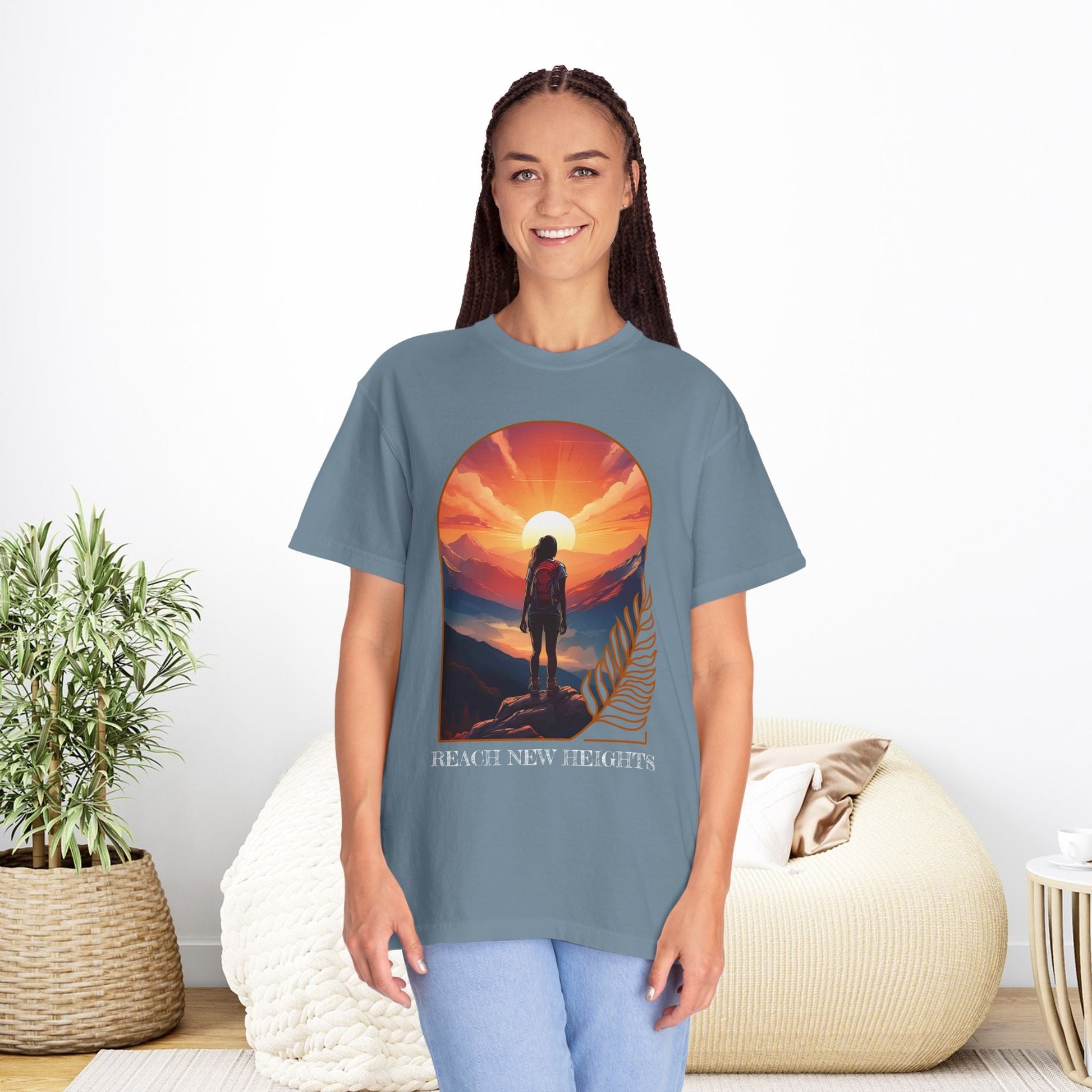 Mountain Explorer Graphic T-shirt, Adventure Nature Lover Tee, Reach New Heights Blue Shirt, Unisex Hiking Apparel, Outdoor Enthusiast Gift, - EternalAscension