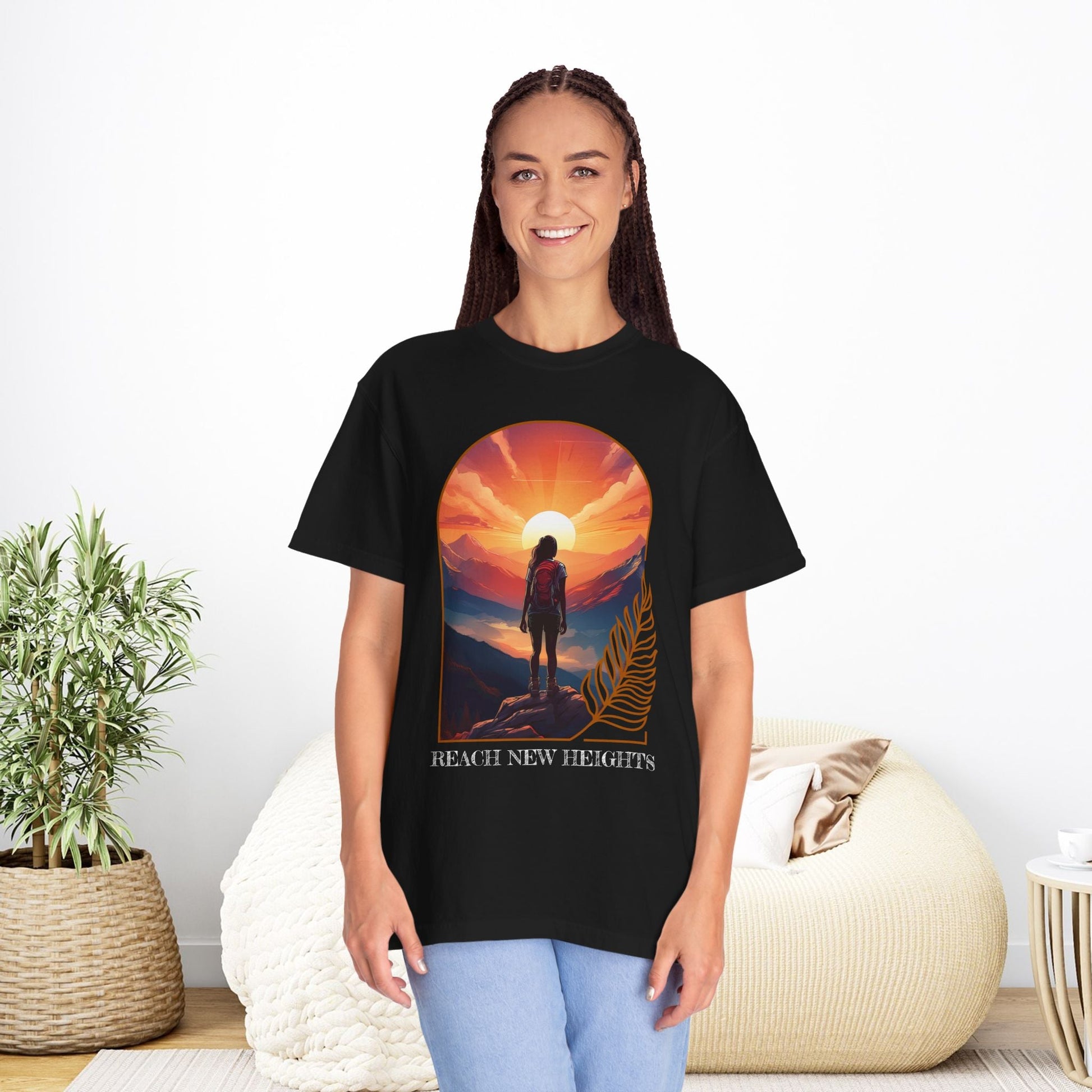 Mountain Explorer Graphic T-shirt, Adventure Nature Lover Tee, Reach New Heights Blue Shirt, Unisex Hiking Apparel, Outdoor Enthusiast Gift, - EternalAscension