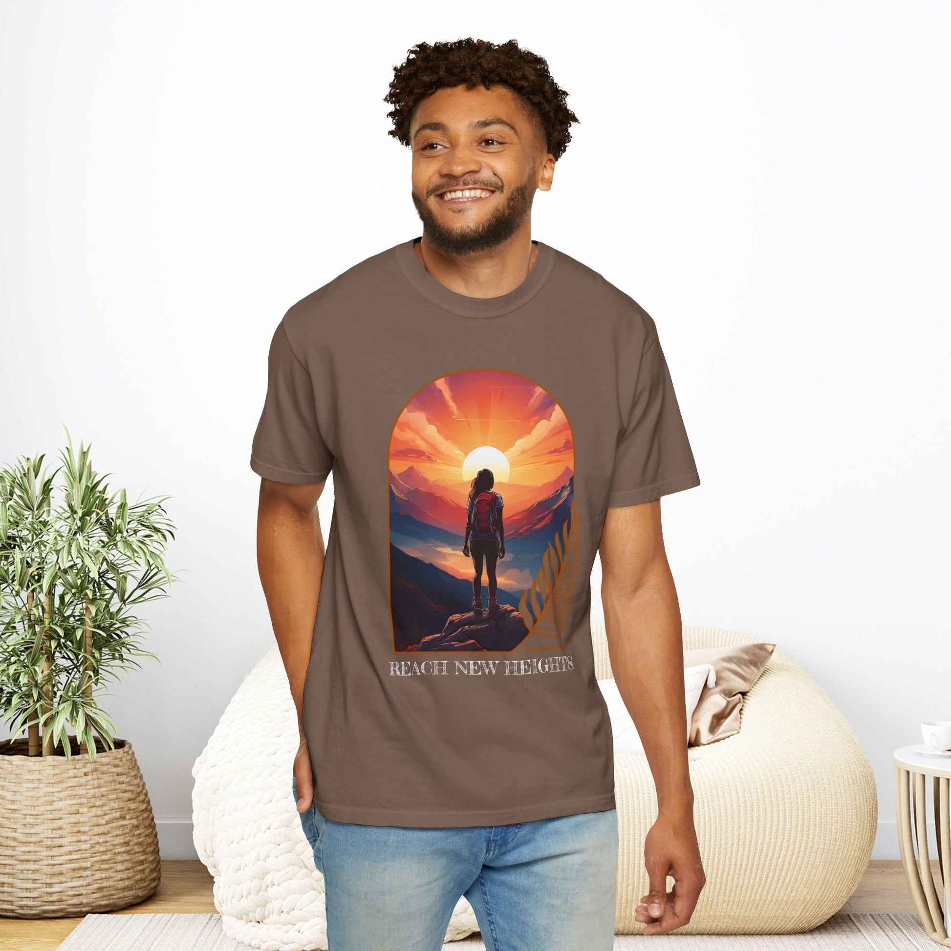Mountain Explorer Graphic T-shirt, Adventure Nature Lover Tee, Reach New Heights Blue Shirt, Unisex Hiking Apparel, Outdoor Enthusiast Gift, - EternalAscension