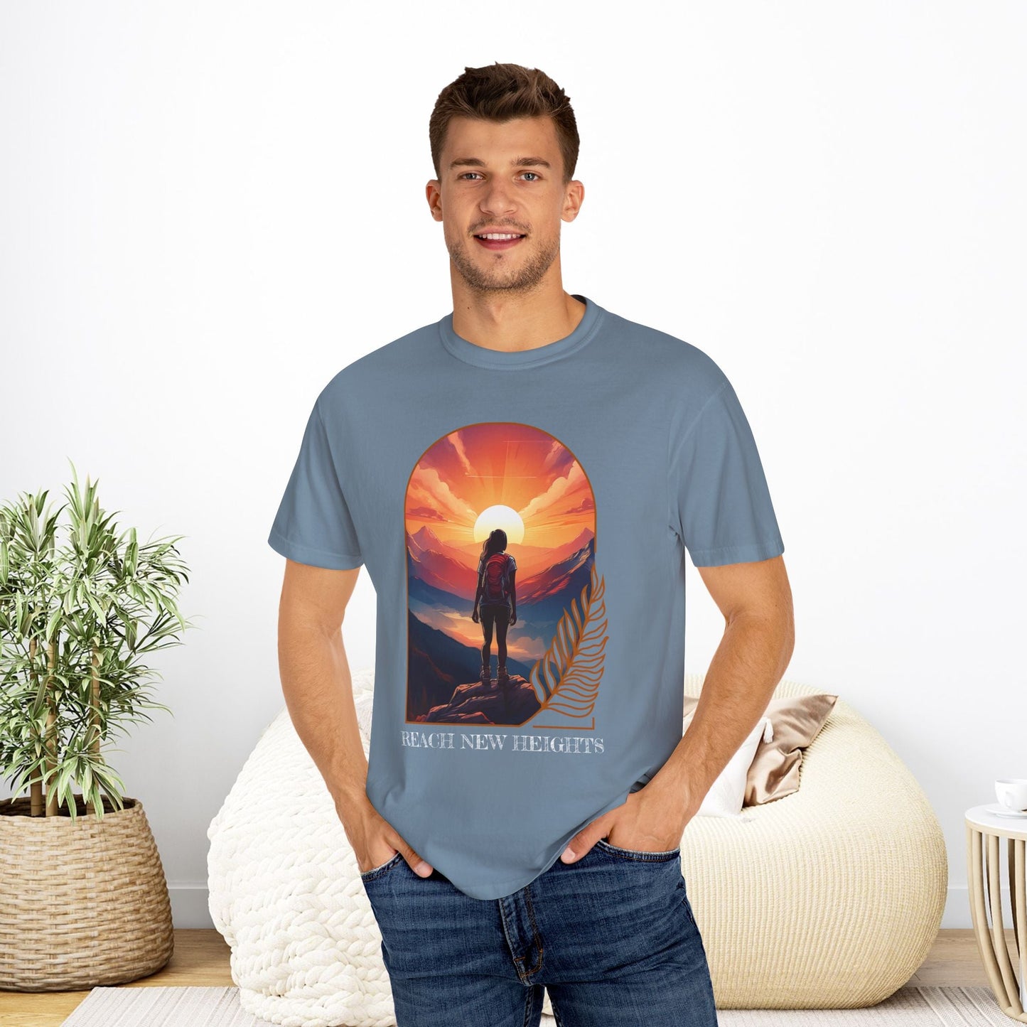 Mountain Explorer Graphic T-shirt, Adventure Nature Lover Tee, Reach New Heights Blue Shirt, Unisex Hiking Apparel, Outdoor Enthusiast Gift, - EternalAscension