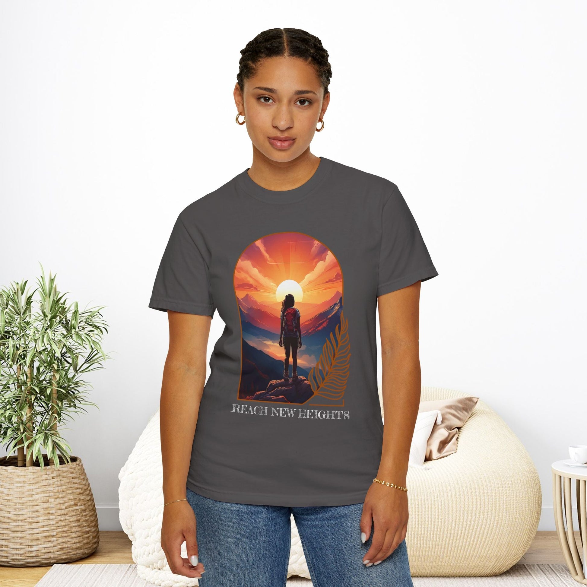 Mountain Explorer Graphic T-shirt, Adventure Nature Lover Tee, Reach New Heights Blue Shirt, Unisex Hiking Apparel, Outdoor Enthusiast Gift, - EternalAscension
