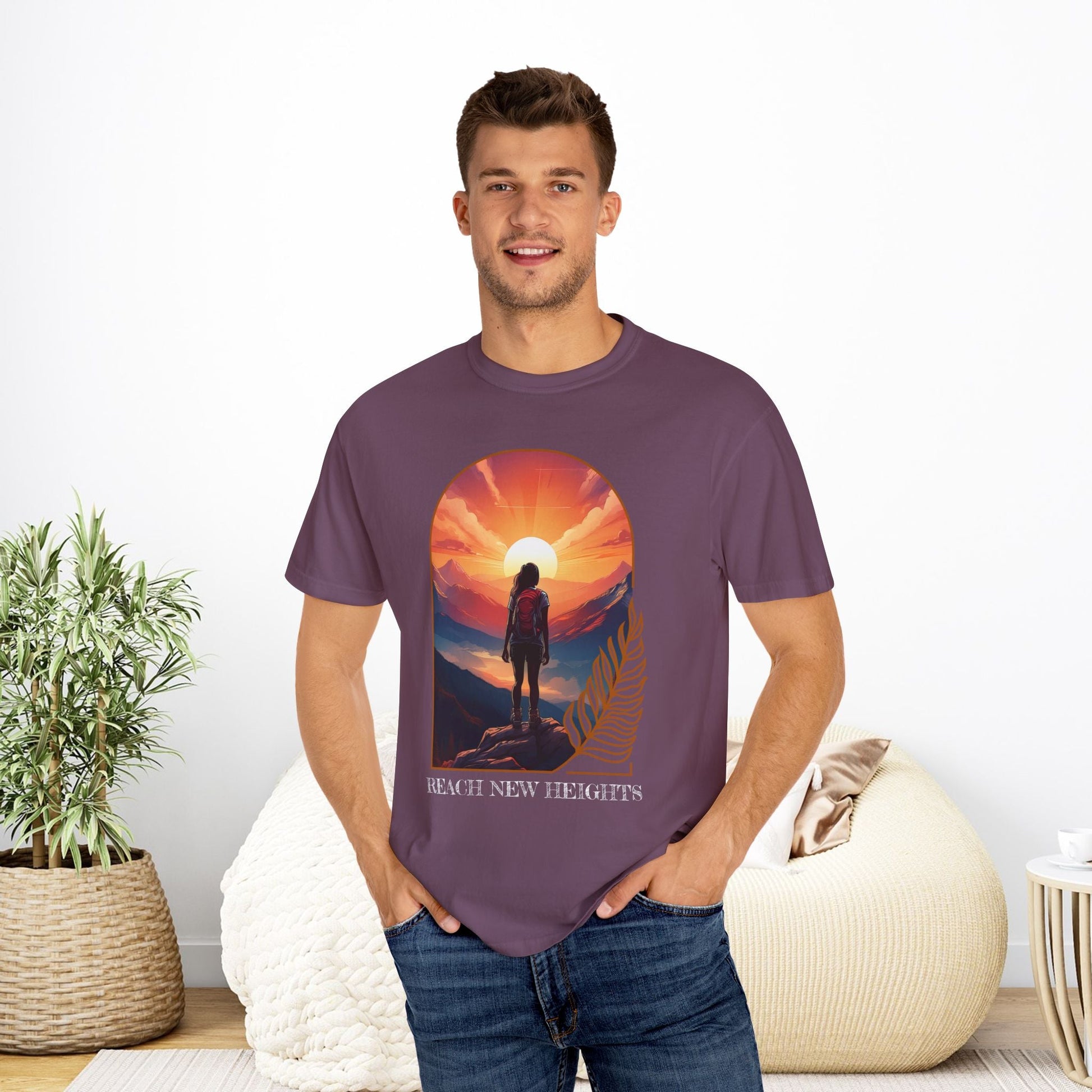 Mountain Explorer Graphic T-shirt, Adventure Nature Lover Tee, Reach New Heights Blue Shirt, Unisex Hiking Apparel, Outdoor Enthusiast Gift, - EternalAscension