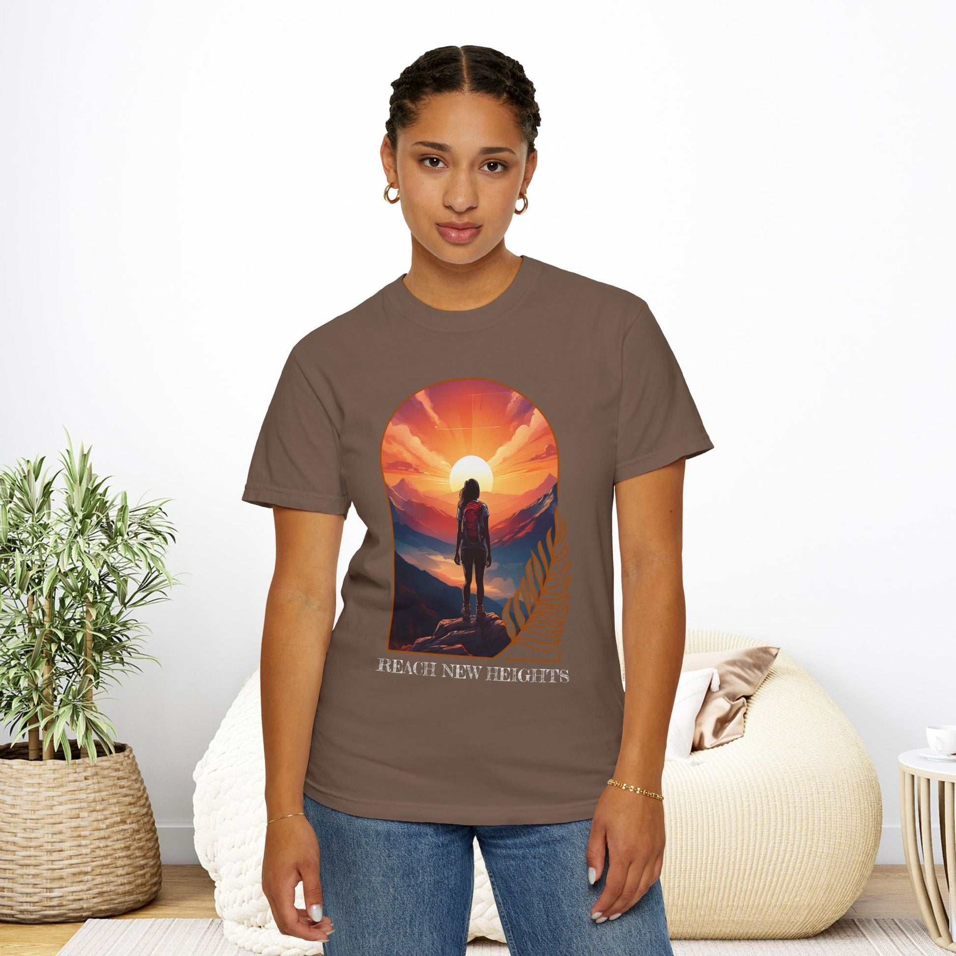 Mountain Explorer Graphic T-shirt, Adventure Nature Lover Tee, Reach New Heights Blue Shirt, Unisex Hiking Apparel, Outdoor Enthusiast Gift, - EternalAscension