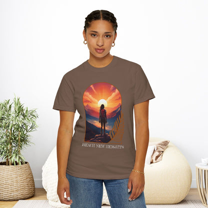 Mountain Explorer Graphic T-shirt, Adventure Nature Lover Tee, Reach New Heights Blue Shirt, Unisex Hiking Apparel, Outdoor Enthusiast Gift, - EternalAscension