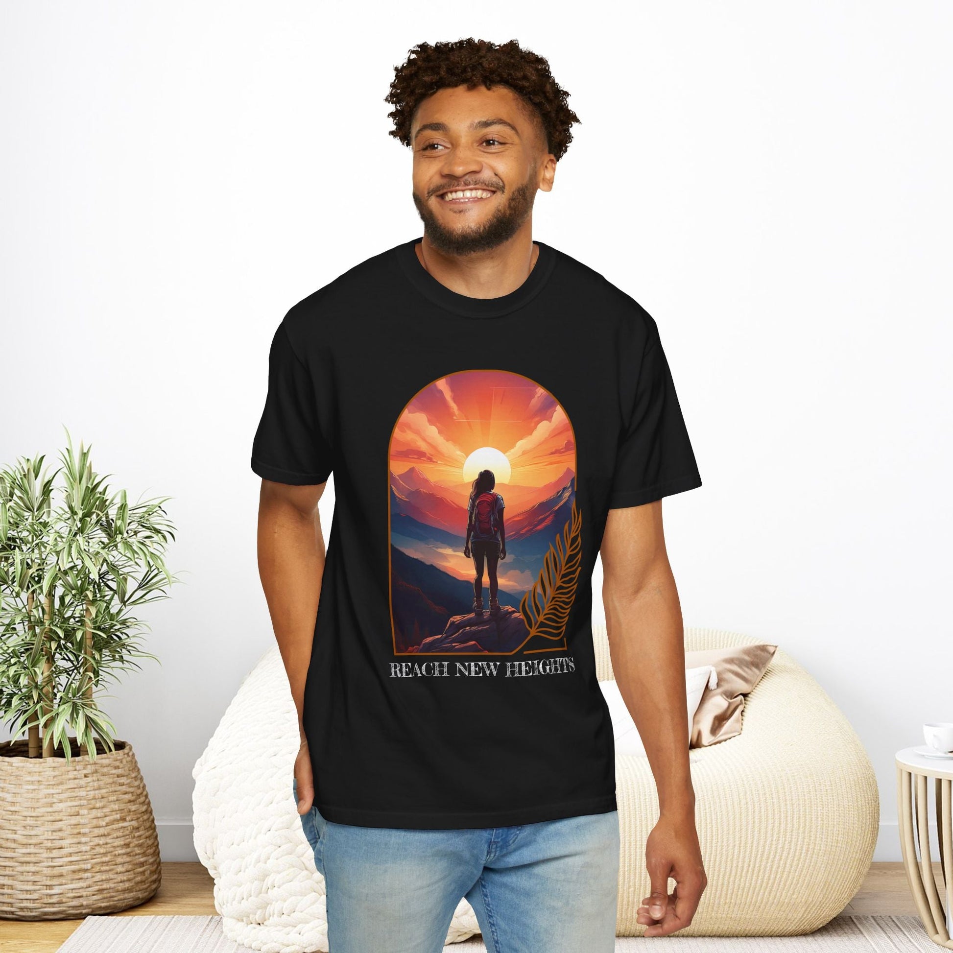 Mountain Explorer Graphic T-shirt, Adventure Nature Lover Tee, Reach New Heights Blue Shirt, Unisex Hiking Apparel, Outdoor Enthusiast Gift, - EternalAscension