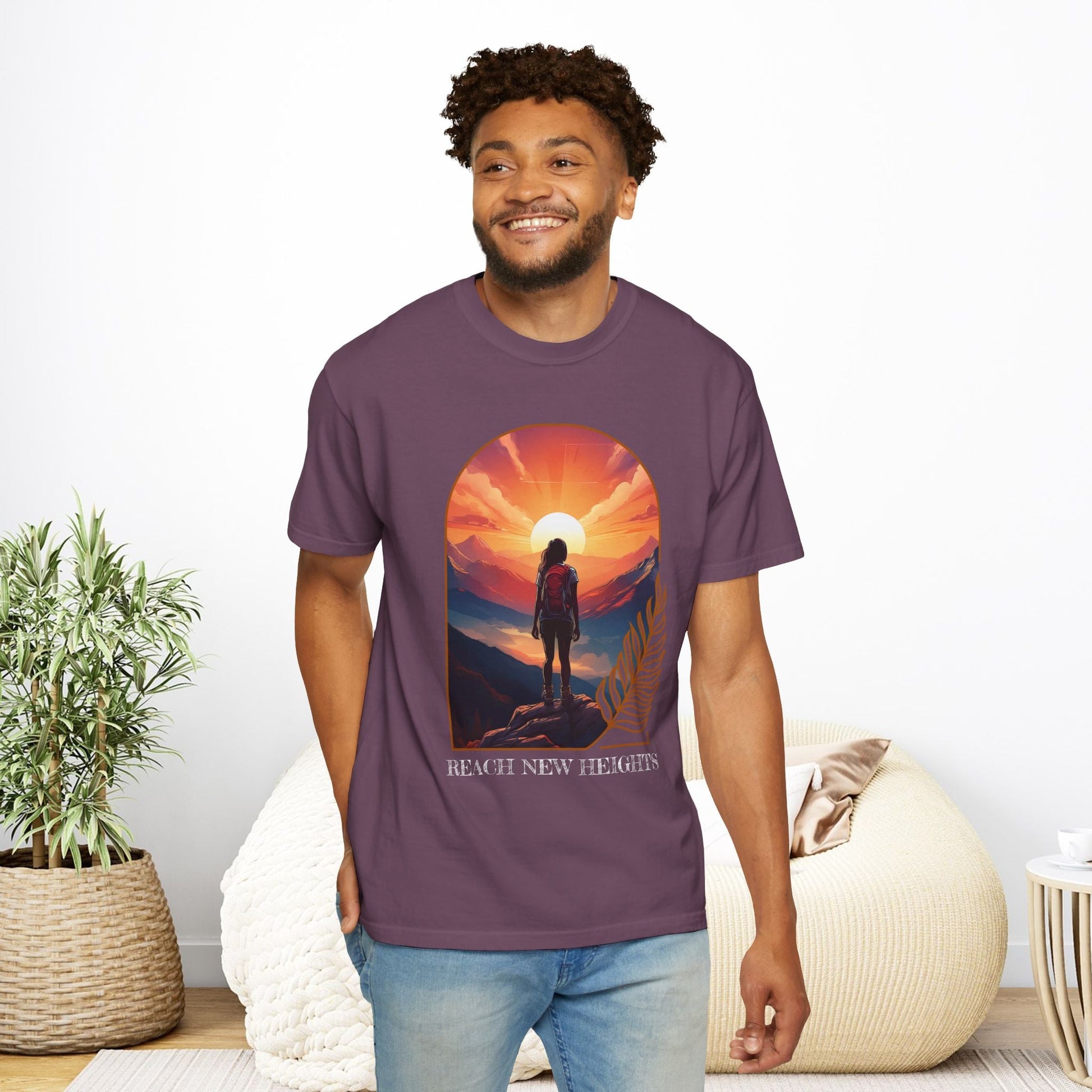 Mountain Explorer Graphic T-shirt, Adventure Nature Lover Tee, Reach New Heights Blue Shirt, Unisex Hiking Apparel, Outdoor Enthusiast Gift, - EternalAscension