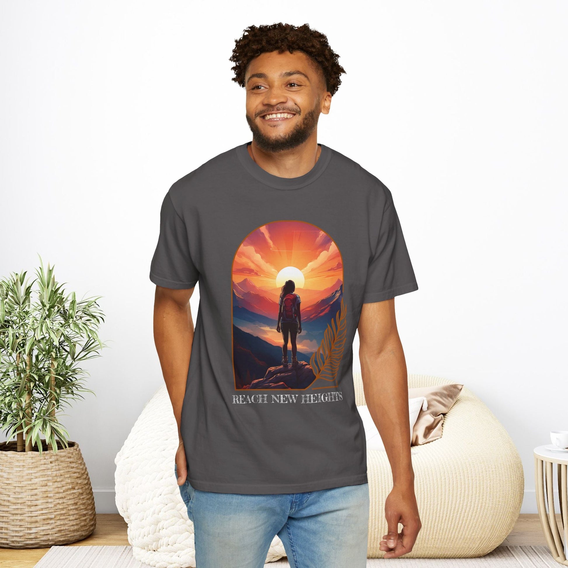 Mountain Explorer Graphic T-shirt, Adventure Nature Lover Tee, Reach New Heights Blue Shirt, Unisex Hiking Apparel, Outdoor Enthusiast Gift, - EternalAscension