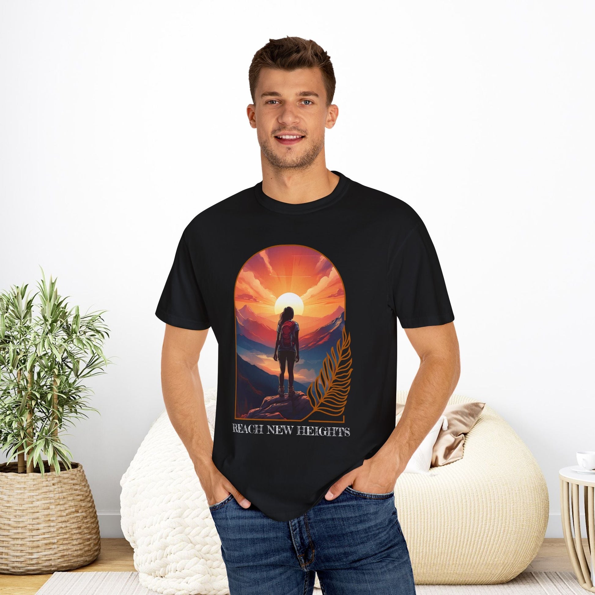Mountain Explorer Graphic T-shirt, Adventure Nature Lover Tee, Reach New Heights Blue Shirt, Unisex Hiking Apparel, Outdoor Enthusiast Gift, - EternalAscension