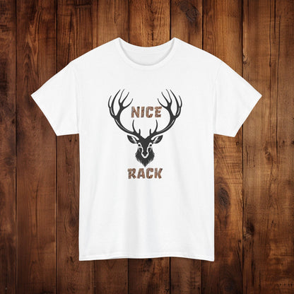 Nice Rack Deer Antler Graphic Tee, Hunting Enthusiasts Nature Lover Wildlife Apparel, Unisex Heavy Cotton Shirt, Outdoor Humor Tee, - EternalAscension