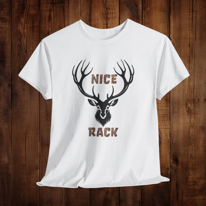 Nice Rack Deer Antler Graphic Tee, Hunting Enthusiasts Nature Lover Wildlife Apparel, Unisex Heavy Cotton Shirt, Outdoor Humor Tee, - EternalAscension