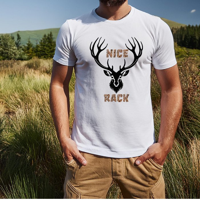 Nice Rack Deer Antler Graphic Tee, Hunting Enthusiasts Nature Lover Wildlife Apparel, Unisex Heavy Cotton Shirt, Outdoor Humor Tee, - EternalAscension