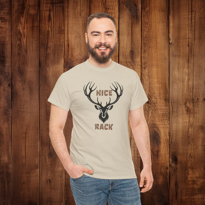 Nice Rack Deer Antler Graphic Tee, Hunting Enthusiasts Nature Lover Wildlife Apparel, Unisex Heavy Cotton Shirt, Outdoor Humor Tee, - EternalAscension