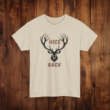 Nice Rack Deer Antler Graphic Tee, Hunting Enthusiasts Nature Lover Wildlife Apparel, Unisex Heavy Cotton Shirt, Outdoor Humor Tee, - EternalAscension
