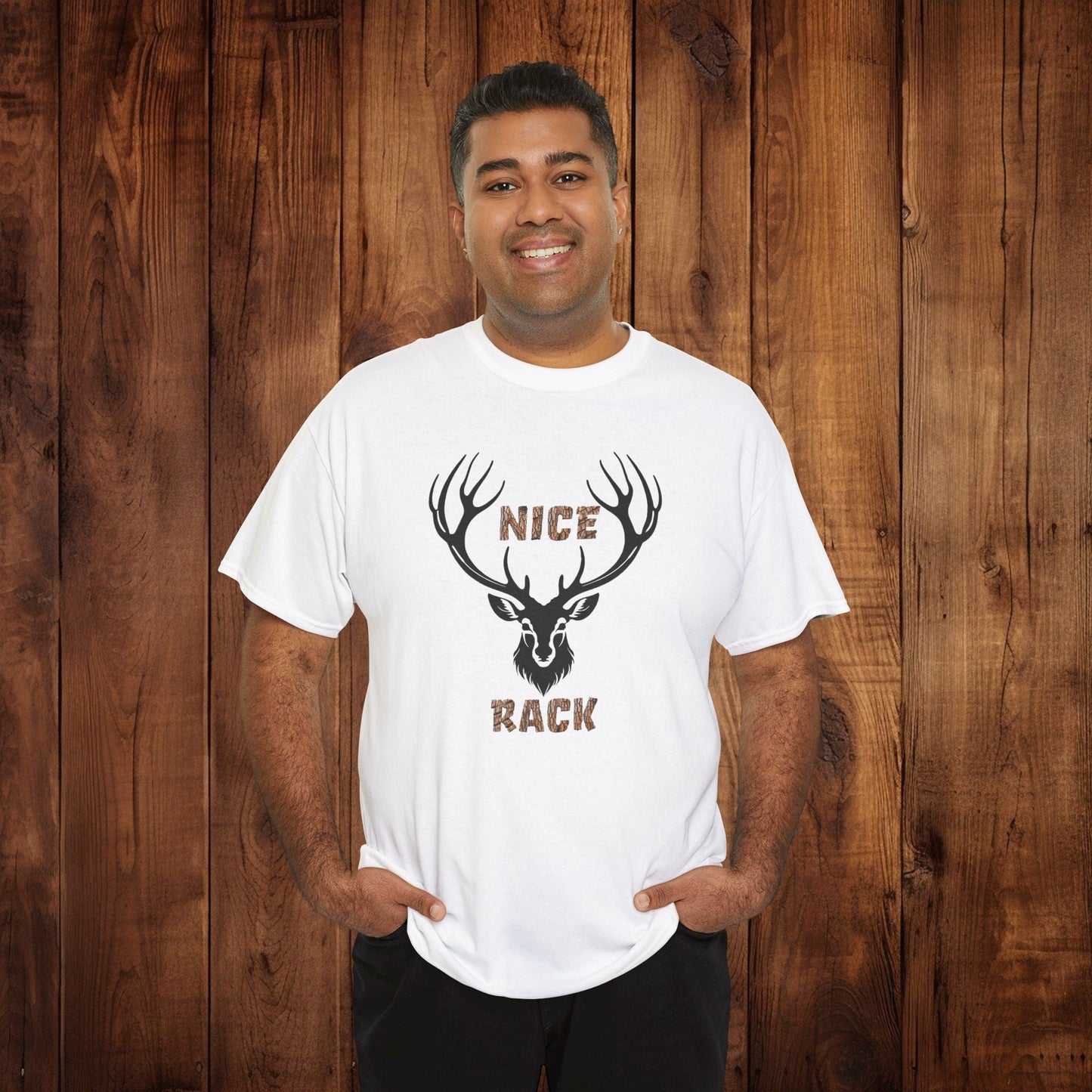 Nice Rack Deer Antler Graphic Tee, Hunting Enthusiasts Nature Lover Wildlife Apparel, Unisex Heavy Cotton Shirt, Outdoor Humor Tee, - EternalAscension