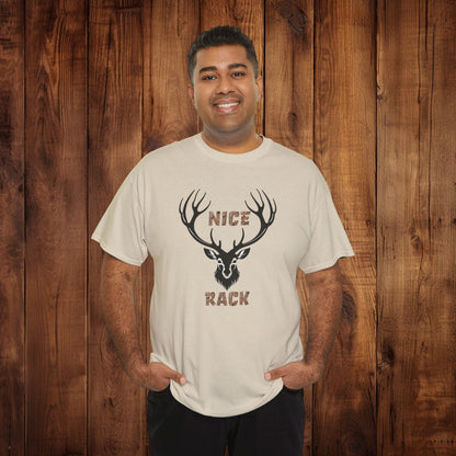 Nice Rack Deer Antler Graphic Tee, Hunting Enthusiasts Nature Lover Wildlife Apparel, Unisex Heavy Cotton Shirt, Outdoor Humor Tee, - EternalAscension