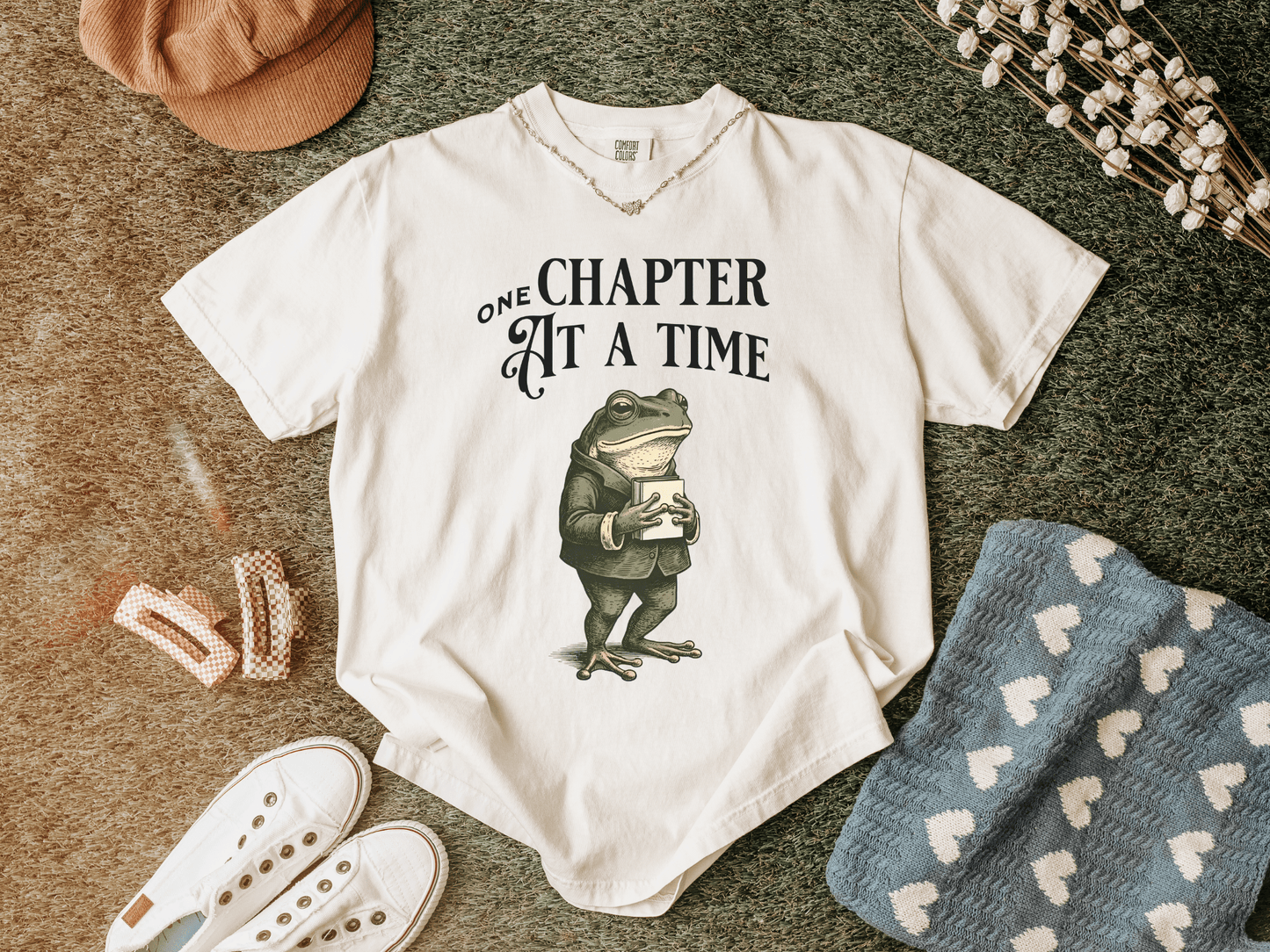 One Chapter At A Time Frog Reader T-Shirt | Reading Booklover Tee - EternalAscension