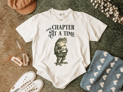 One Chapter At A Time Frog Reader T-Shirt | Reading Booklover Tee - EternalAscension