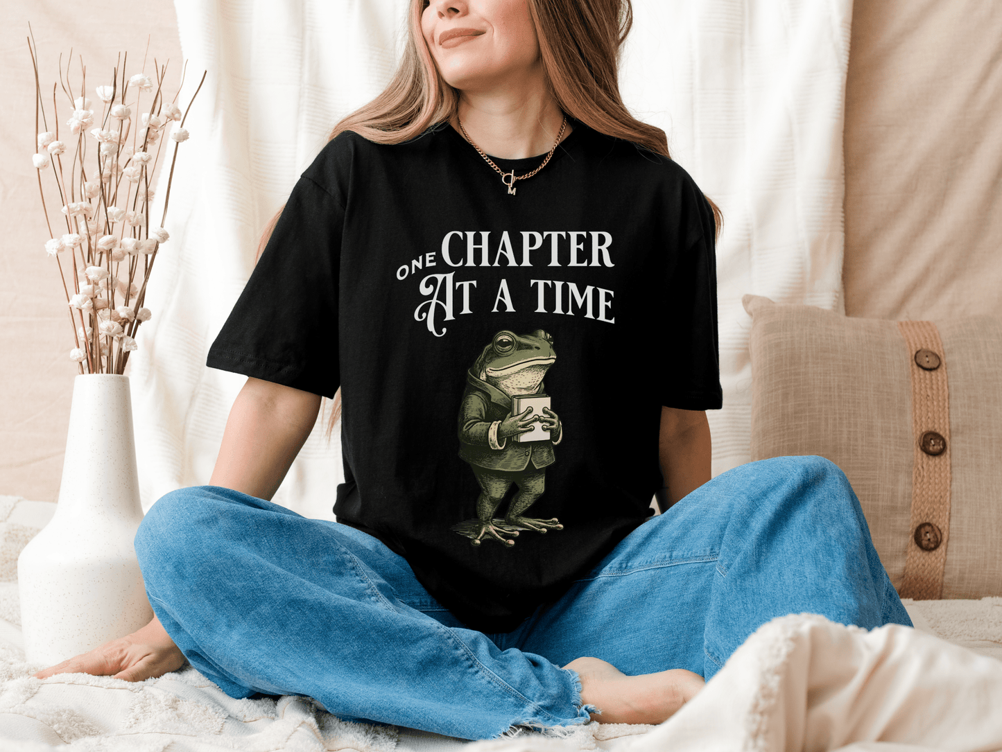 One Chapter At A Time Frog Reader T-Shirt | Reading Booklover Tee - EternalAscension