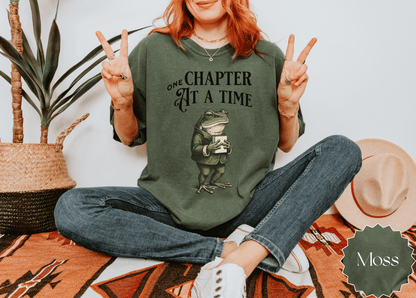 One Chapter At A Time Frog Reader T-Shirt | Reading Booklover Tee - EternalAscension