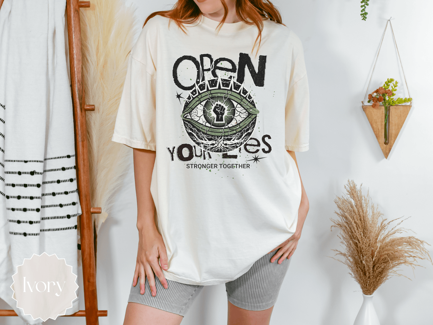 Open Your Eyes eye graphic T-shirt | Stronger Together statement tee - EternalAscension