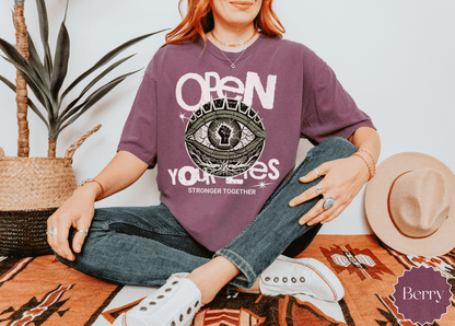 Open Your Eyes eye graphic T-shirt | Stronger Together statement tee - EternalAscension